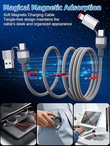 Evrensel Premium çoklu cihaz yüksek watt 100W USB C Metal konnektör naylon örgülü şarj kablosu üçlü giriş - Product Image 5