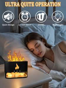 Salt Stone Aroma Diffuser Ultrasonic Aromatherapy Diffuser Mini Portable Simulated <b>Flame</b> Night Light Humidistat 1-Year Home Use - Product Image 4