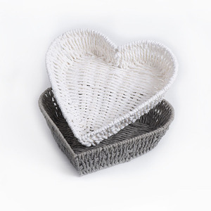 Heart Shaped Paper Rope Woven <b>Storage</b> <b>Tray</b> White Gray Reusable Desktop Organizer Irregular Shape Single Compartment Standing - Product Image 4