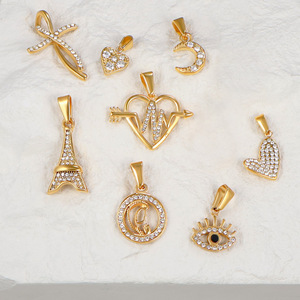 Ciondolo personalizzato 18K oro placcato titanio acciaio inox zircone diamante luna cuore occhio <span class=keywords><strong>Effel</strong></span> <span class=keywords><strong>torre</strong></span> ciondoli per collana fai da te - Product Image 2