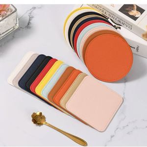 10cm Round PU Leather <b>Coaster</b> <b>Drink</b> <b>Coaster</b> Coffee Cup Mat Pad Multicolor Thick <b>Coasters</b> Table Mat - Product Image 1