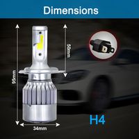 BaoBao C6 3800lm H4 H1 H3 H7 H11 H8 9005 9006 H27 9012 880 Luces LED para Faros Delanteros de Coche, Chip COB de 12v 6000K, Luz Alta y Baja