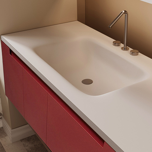 Modern <strong>Light</strong> Luxury Cream Color All-in-One Basin MDF Mirrored Water Resistant Eco-Friendly Durable Bathroom Cabinet <strong>Oak</strong> Style - Product Image 4