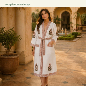 Bata Kimono de Algodón con Estampado Artesanal de Jaipur, Bata de Baño Floral Tipo Waffle, Bata Larga para Mujer, Bata de Dama de Honor, Ropa de Estar por Casa y de Dormir - Product Image 1