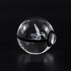热卖新款k9 Articuno 50毫米80毫米3D激光雕刻水晶玻璃发光二极管戳球pokeball礼品纪念品