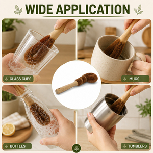 <span class=keywords><strong>Brosse</strong></span> de nettoyage écologique en fibre de coco torsadée avec manche en bambou et trou de suspension pour bouteilles à col étroit – Éponge de cuisine - Product Image 3