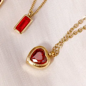 Alla moda collana di cristallo rosso con zircone in acciaio inossidabile lusso squisito da donna gioielli da sposa regalo di san valentino