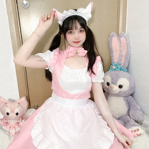 Pink <b>Cat</b> Maid Outfit Women Lolita Dress With Apron And Headdress Cosplay Anime Costume - Product Image 2