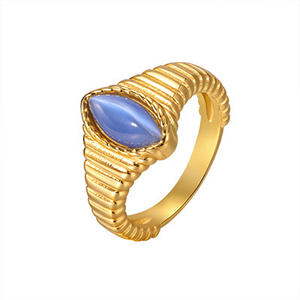 2025 European American Simple Women's Stainless Steel 18K Gold Plated Marquise Cat's Eye Stone <strong>Opal</strong> Band <strong>Ring</strong> - Product Image 6