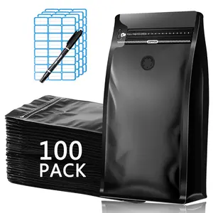 Kostenlose Probe wieder versch ließbar 1kg 500g 250g Matt Flach boden Kunststoff Aluminium folie Packung Schwarze Kaffee beutel mit Ventil und Reiß verschluss