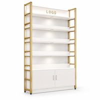 Étagère de présentation robuste dorée et blanche pour cosmétiques et soins de la peau, vitrine de vente au détail avec éclairage LED, meuble commercial à 5 niveaux pour la maison
