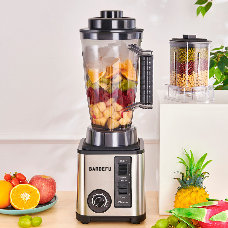 2-in-1 Dual Cup Commercial Electric Food Processor Multi-Functional Household Juicer Meat Grinder 6 Blades Plastic Container