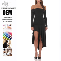 Robe midi moulante asymétrique élégante et sexy à manches longues et épaules dénudées pour femme, personnalisée en usine, idéale pour les soirées décontractées