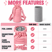 Sac isotherme pour bouteille d'eau en nylon rose avec doublure en aluminium et poche à cartes superposée, directement de l'usine
