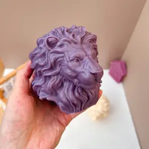 Shaobeauty Large Size Lion Head Silicone Mold 3D Animal Lion Statue Candle Silicone Mold Aromatherapy