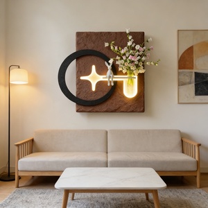 Art mural moderne, peinture texturée en relief 3D, sculpture géométrique, peinture minimaliste en grès faite à la main, LED personnalisable, décoration d'hôtel - Product Image 2