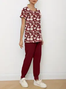 Scrub-Set Stretch V-Ausschnitt-Anzug Freizeitmediziner-Bekleidung Krankenschwester-Anzug Krankenhausanzüge Neue Damen bequemes Blumenmaterial