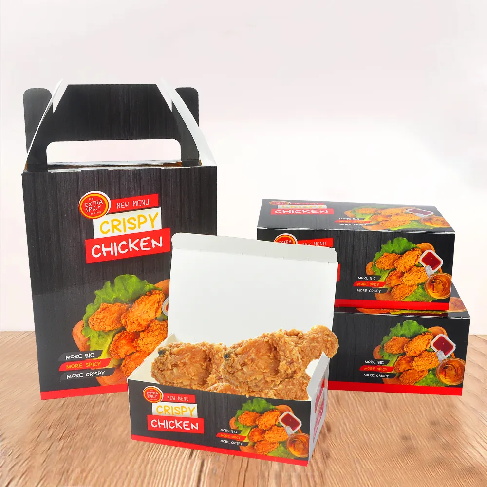 European FC0 FC1 FC3 FC4 Standard Size Food Packaging Recyclable Fried Chicken Handle Paper Box Takeaway Fried Chicken Box