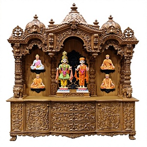 Templo de madera de teca de diseño moderno para oficina Templos de Pooja de gran tamaño en madera de teca para la venta Templo de madera de teca de gran tamaño de diseñador - Product Image 5