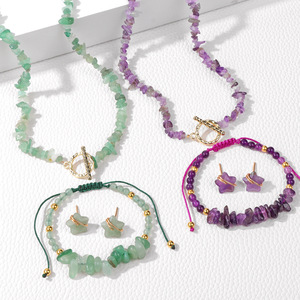 Bán Buôn 3-Mảnh Thiết Lập Thạch Anh Tím Vòng Đeo Tay Opalite Lapis Lazuli Thạch Anh Vòng Cổ 3 cái/bộ Chữa Bệnh Năng Lượng Pha Lê Quà Tặng - Product Image 2