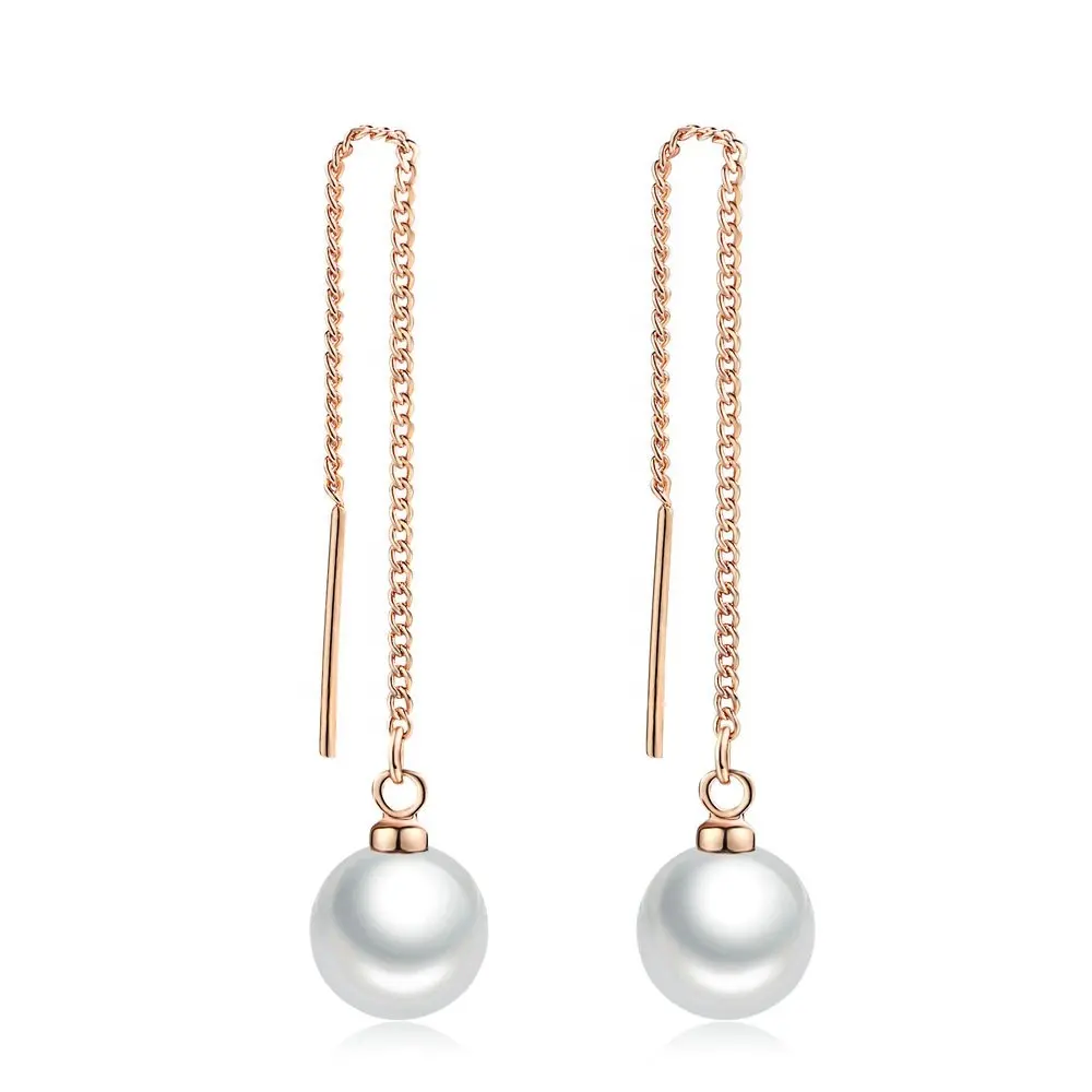 2022 New Sweet Style Ear Line Long Chain Imitation Pearl Earrings for Women Bridal E033-M