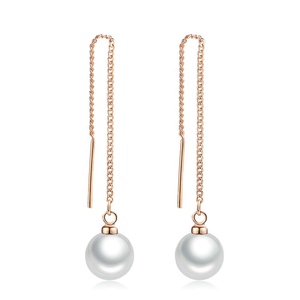 New Arrivals Rose <strong>Gold</strong> Plated Long Chain <strong>Dangle</strong> <strong>Earrings</strong> with Round Faux Pearl for Women Fashion Ear Studs <strong>Earrings</strong> Jewelry Gift - Product Image 2