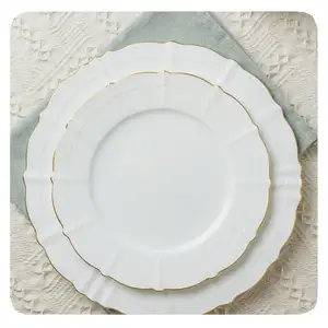 工厂优雅餐盘12英寸圆形奢华白金边缘陶瓷婚礼餐盘