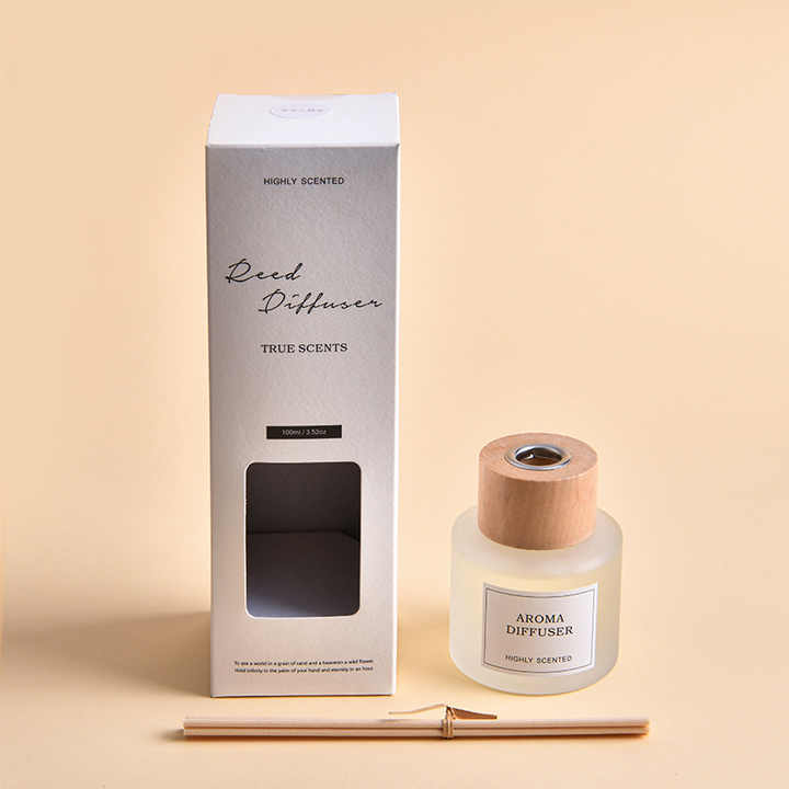 Frosted Glass Diffuser & Reed Set With Wooden Tray