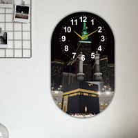 Horloge murale ovale Kaaba Mecque Mosquée, affichage silencieux à aiguilles, étanche, noir et or, décoration religieuse pour la maison et le salon