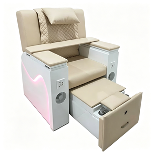 Beige LED <b>Light</b> Pedicure Spa Chair With Rolling Massage Electric Recliner <b>Pull</b>‑Out Foot Basin Manicure Chair For Nail Beauty - Product Image 2