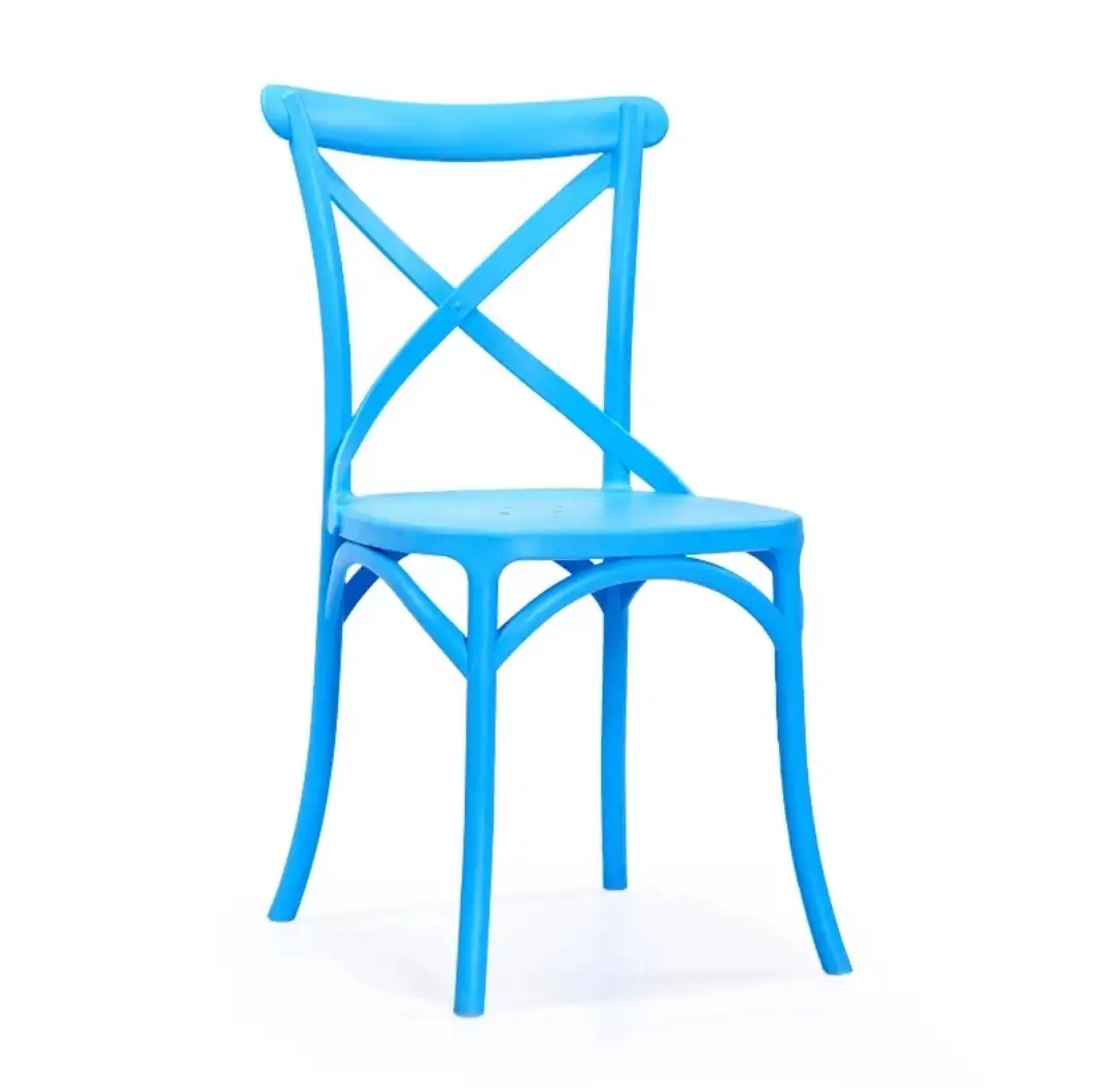 고전적인 디자인 옥외 실내 십자가 X 뒤 하늘색 플라스틱 다방 식사 의자
