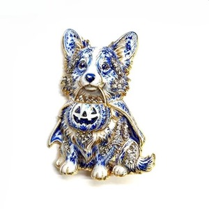 Broche <span class=keywords><strong>Corgi</strong></span> style porcelaine bleue et blanche, motif chien citrouille d'Halloween - Product Image 4