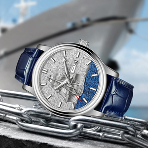 Reloj Mecánico Automático para Hombre HANBORO, <span class=keywords><strong>Serie</strong></span> Smooth Sailing, Diseño de Velero, Esfera Simple, Visualización de Calendario con Manecillas - Product Image 5