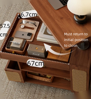 Table basse en bois à plateau relevable et chariot de rangement mobile, design moderne français pour petit appartement, mobilier de salon