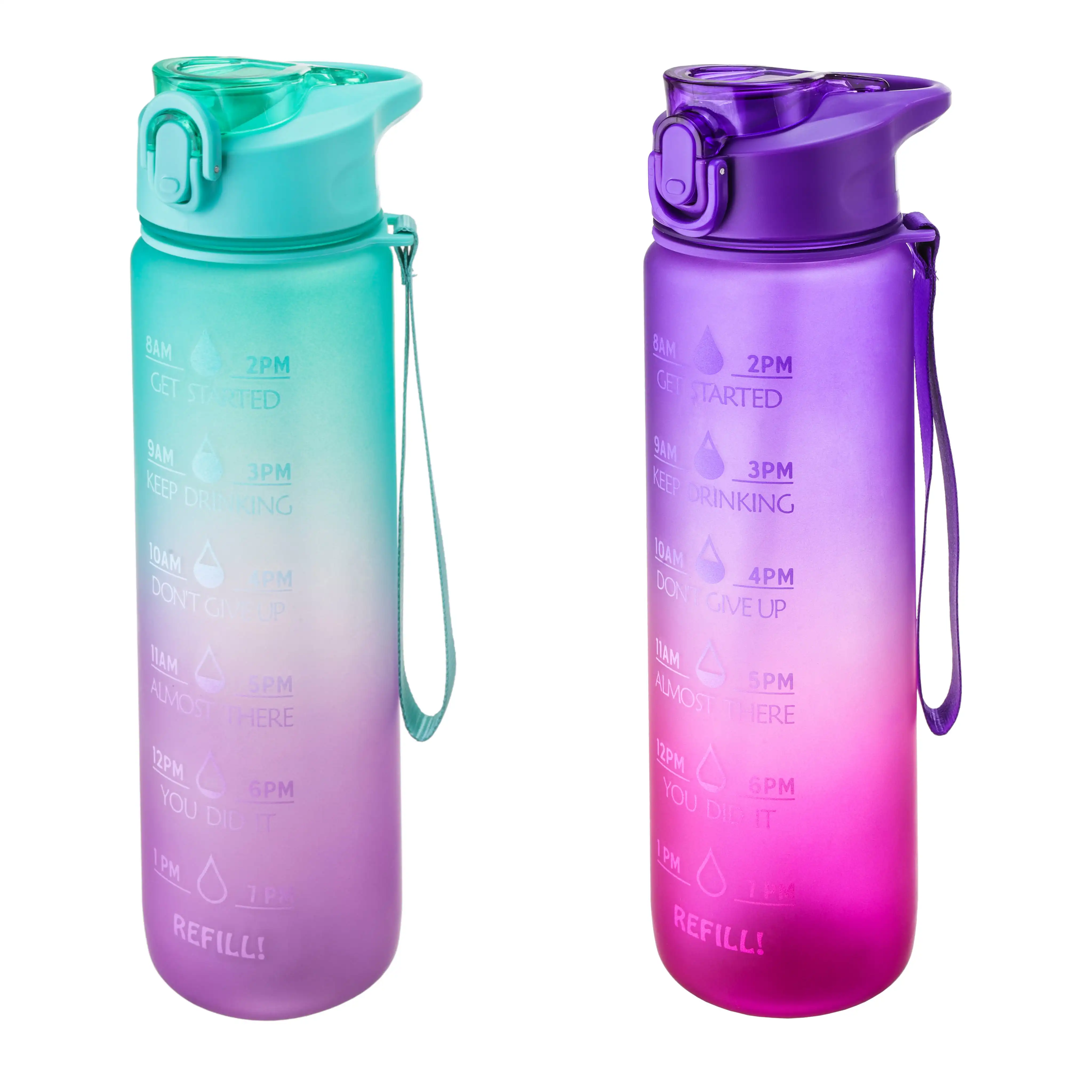 BPA Free Plastic 1L 32 oz Straw Strainer Filter Water Adults Climbing Outdoor Travel Drinking Bottle With Time Marker