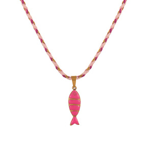 Collar con Colgante de Pez Esmaltado Colorido Estilo Océano, Cadena de Cuerda Trenzada Chapada en Oro de 18K para Mujer - Product Image 4