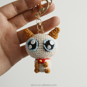 手工制作可爱针织钩编猫卡哇伊时尚圣诞钩编哭猫钥匙扣吊坠装饰品 - Product Image 4