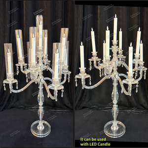 Candelabre <span class=keywords><strong>en</strong></span> acrylique transparent à 9 bras pour centres de table de mariage avec cylindres anti-vent – Livraison économique - Product Image 2