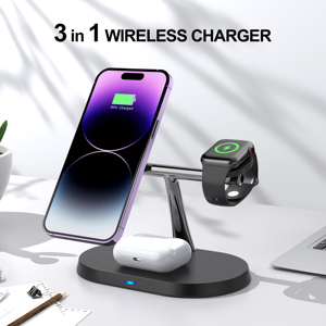 Cargador Inalámbrico 3 en 1 Más Rápido HT-315, Cargador Inalámbrico de Escritorio para Teléfono Móvil, Reloj y Auriculares, Adaptador de 15 W, Cable USB-C Incluido - Product Image 2