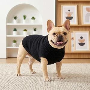 Pull confortable à col roulé pour <span class=keywords><strong>bouledogue</strong></span> français, en tricot côtelé beige, doux et chaud pour petits chiens, utilisation intérieure et extérieure - Product Image 4