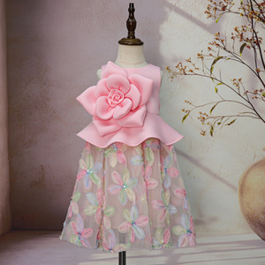 open lace back dress Cute Baby Girl Puffy Red Dress Toddler Birthday Party Princess Dress main image 0