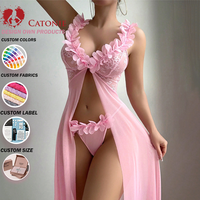 Ensemble de lingerie sexy et séduisant pour femmes, comprenant une robe fendue transparente, une longue jupe et un string, vêtements de nuit