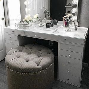 Coiffeuse moderne avec miroir Coiffeuse avec lumières Stock US! Meubles de chambre à coucher Coiffeuses de maquillage - Product Image 4