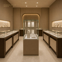 Kit de présentation de bijoux de style chinois élégant avec éclairage LED, vitrine en verre de luxe et présentoir mural pour boutique de bijoux haut de gamme