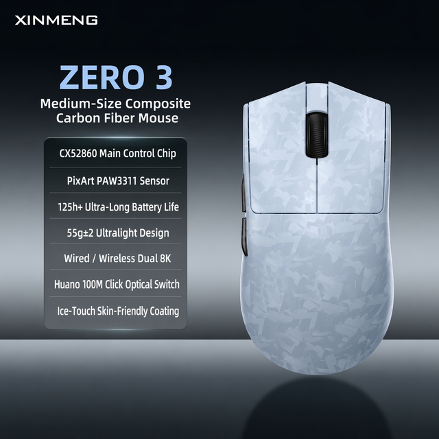 Professional Manufacturer PAW3950 42000 DPI Custom Logo Tri-Mode Wireless Gaming Mouse with Composite Carbon Fiber Material