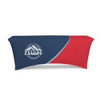 Nappe de table réutilisable, impression personnalisée par sublimation CMYK, nappe ajustée pour la promotion commerciale lors des salons professionnels