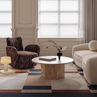 Fauteuil pivotant contemporain de loisirs, capitonné, en tissu écologique, en bois, pour salon, rotation à 360 degrés