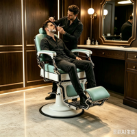 Fauteuil de barbier hydraulique vintage vert menthe, pivotant à 360°, inclinable, en cuir PU, robuste, pour salon de coiffure