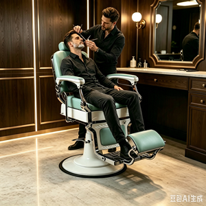 Sillón de Barbero Hidráulico Vintage Verde <span class=keywords><strong>Menta</strong></span>, Giratorio 360°, Reclinable, de Cuero PU Resistente, para Barbería - Product Image 6