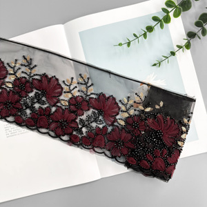 Cinta de Encaje de Malla Floral Bordada con Cuentas al por Mayor <span class=keywords><strong>para</strong></span> Decoración de Vestidos de Novia y Vestidos de Noche - Product Image 2